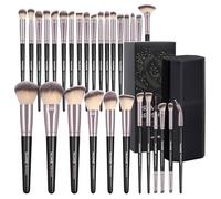 MAANGE 30Pcs Professional Makeup Brush Set with Case - Premium Synthetic Brushes for Foundation, Powder, Blush, Eyeshadow & Blending,Black Coffee