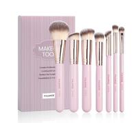 MAANGE 7 Pcs Make up Brush Set, Essential Makeup Brushes for Foundation Powder Concealer Eyeshadow, Premium Synthetic Make up Brushes for Daily, Pink