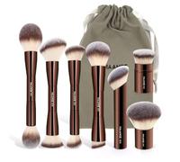 MAANGE 7pcs Makeup Brush Set Double Sided Kabuki Makeup Brushes Contour Brush for Foundation Liquid Powder Concealer Cream Cosmetics Bronzer Blending Blush Buffing Makeup Tools(Coffee)