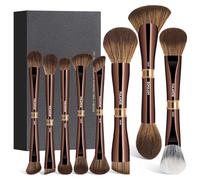 MAANGE Luxury 8 Dual-Ended Makeup Brush Set with Mirror Case 16-in-1 Professional Makeup Brushes for Foundation, Bronzing, Eyeshadow -Gifts for Women