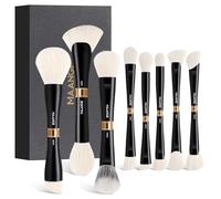 MAANGE Luxury 8 Dual-Ended Makeup Brush Set with Mirror Case Professional 16-in-1 Makeup Brushes for Foundation, Contour, Eyeshadow -Gifts for Women