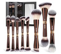 MAANGE Luxury 8 Dual-Ended Makeup Brush Set with Mirror Case Professional 16-in-1 Makeup Brushes for Foundation, Contour, Eyeshadow -Gifts for Women