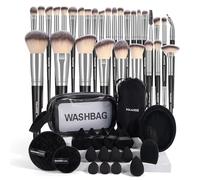 MAANGE Makeup Brush Set 49 Pcs Makeup Tool Set Premium Synthetic Foundation Powder Concealers Eye shadows Blush Makeup Brushes (Silver, 49 Piece Set)