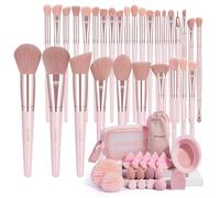 MAANGE Makeup Brush Set 49 Pcs Makeup Tool Set Premium Synthetic Foundation Powder Concealers Eye shadows Blush Makeup Brushes (Pink, 49 Piece Set)