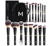 MAANGE Makeup Brushes 16Pcs Professional Foundation Powder Blush Contour Eyeshadows Double-End Makeup Brush Set with Pouch and Gift Box-Black