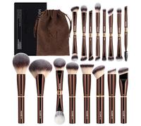 MAANGE Makeup Brushes 16Pcs Professional Foundation Powder Blush Contour Eyeshadows Double-End Makeup Brush Set with Pouch and Gift Box-CoffeeBrown