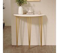 MAAOBR Half Moon Console Table Wood White Slim Entryway Table Slim Entryway Table Skinny Entry with Metal Frame Semi Circle Accent Table for Living Room Hallway Entrance(Gold,60x25x80CM)