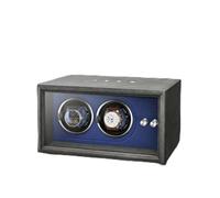 MAAOBR Watch Winder for Automatic Watches, Watch Display Case with LED Light 4 Rotating Modes, Quiet Motor Memory Foam Pad, Wooden Watch Storage Box with USB Cable(2 Gang - Black Wood Grain+Blue)