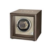 MAAOBR Watch Winder for Automatic Watches, Watch Display Case with LED Light 4 Rotating Modes, Quiet Motor Memory Foam Pad, Wooden Watch Storage Box with USB Cable(1 Gang - Brown Wood Grain+Champagne)