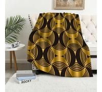 MAAPCHP Flannel Fleece Blanket Throws for Sofa Fluffy Blanket Bed Throw for Bedroom Art Deco style modern seamless pattern. Gold and black luxury elegant sea waves Blanket for Bed, Couch,Car 60x80in