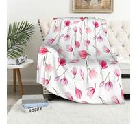 MAAPCHP Flannel Fleece Blanket Throws for Sofa Fluffy Blanket Bed Throw for Bedroom finished image of a small seamless pattern of pink Magnolia flowers on a white b Blanket for Bed, Couch,Car 60x80in