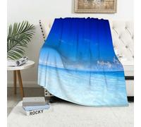 MAAPCHP Flannel Fleece Blanket Throws for Sofa Fluffy Blanket Bed Throw for Bedroom Landscape, ocean landscape deep sea beach hot summer themed photo, turquoise h Blanket for Bed, Couch,Car 60x80in