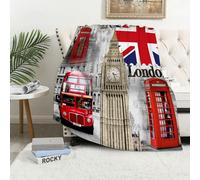 MAAPCHP Flannel Fleece Blanket Throws for Sofa Fluffy Blanket Bed Throw for Bedroom London England City Landmark Retro Union Telephone Bus Big Ben Flag, Fast Mouse Blanket for Bed, Couch,Car 50x60in