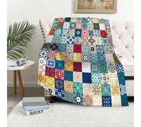MAAPCHP Flannel Fleece Blanket Throws for Sofa Fluffy Blanket Bed Throw for Bedroom Mega Gorgeous seamless patchwork pattern from colorful Moroccan Portuguese tiles Blanket for Bed, Couch,Car 60x80in