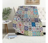 MAAPCHP Flannel Fleece Blanket Throws for Sofa Fluffy Blanket Bed Throw for Bedroom Mosaic Theme Mosaic Ceramic View Moroccan Tile Tradi Actions Blanket for Bed, Couch,Car 60x80in