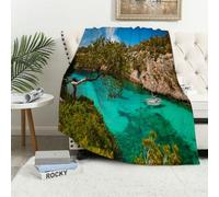 MAAPCHP Flannel Fleece Blanket Throws for Sofa Fluffy Blanket Bed Throw for Bedroom Nature, small yacht floating in the sea in Mallorca, Spain Rocky Hills Forest Tr Blanket for Bed, Couch,Car 60x80in