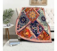 MAAPCHP Flannel Fleece Blanket Throws for Sofa Fluffy Blanket Bed Throw for Bedroom Patchwork pattern with flowers mandalas and ornamental e. Vintage decorative ele Blanket for Bed, Couch,Car 60x80in