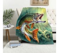 MAAPCHP Flannel Fleece Blanket Throws for Sofa Fluffy Blanket Bed Throw for Bedroom Predatory fish Pike painted in watercolor Blanket for Bed, Couch,Car 50x60in