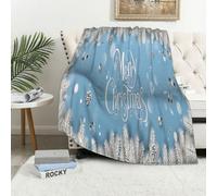 MAAPCHP Flannel Fleece Blanket Throws for Sofa Fluffy Blanket Bed Throw for Bedroom Silver Christmas and New Year Text on blue Xmas background with snowy fir branch Blanket for Bed, Couch,Car 60x80in