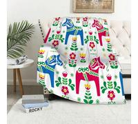 MAAPCHP Flannel Fleece Blanket Throws for Sofa Fluffy Blanket Bed Throw for Bedroom Swedish folk art Dala or Daleclarian horse seamless pattern Blanket for Bed, Couch,Car 60x80in