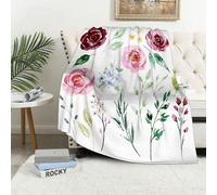 MAAPCHP Flannel Fleece Blanket Throws for Sofa Fluffy Blanket Bed Throw for Bedroom Watercolor floral set illustrations flower leaves. Pink and burgundy roses hand Blanket for Bed, Couch,Car 40x50in