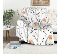 MAAPCHP Flannel Fleece Blanket Throws for Sofa Fluffy Blanket Bed Throw for Bedroom Willow Branches and Birds Robin Blanket for Bed, Couch,Car 40x50in