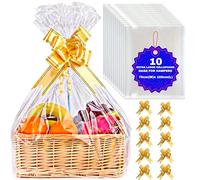 MAARA Extra Large Cellophane Wrap Bags For Hampers, Pack Of 10 (70CMX100CM/30"X40") Clear Hamper Basket Gift Bags For Present Packaging, Hamper Wrapping Cellophane With 10 Pull Bows