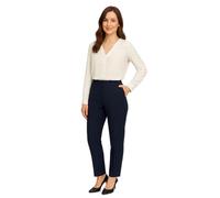 MAARAE Women's Straight Leg Trousers with Elasticated Waist - Navy Blue - UK Size 10 - Short Leg (25") - Smart Casual Office & Work Pants