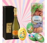 Maargo Spring Hamper Gift Set | Sacanavino Extra Dry 1X75cl 11% Vol. with his Maargo Gift Box + Baratti & Milano Chocolate Eggs 80g in Tin + Maargo Amaretti Tube 230g | Limited Edition