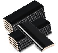 Maasechs 10 Pcs 2 x 6 in Ceramic Tile Bull Nose Trim Edge Glossy Subway Wall Trim Tile for Finishing in Bathroom Kitchen Backsplash and Shower Walls (Single-Sided Arc,Black)