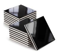 Maasechs 15 Pack Glossy Black Ceramic Wall Tiles, 4.25 x 4.25 Inch Square Subway Tile Thickness 8mm for Kitchen Backsplash, Bathroom, Shower, Laundry Room, Fireplace, Accent Wall