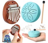 Maasechs 2 Pcs Mini Musical Instruments Mini Kalimba Thumb Piano and Rain Drum with Drumstick 8 Keys Finger Thumb Piano and 6 Notes Steel Tongue Drum Percussion Gift for Adult Beginners(Blue)
