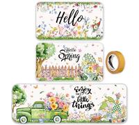 Maasechs 3 Pcs Hello Spring Kitchen Rugs and Mats Set Farmhouse Spring Floral Gnome Rugs Non Slip Washable Spring Floor Mats Rubber Backing Carpet Runner Rug Spring Kitchen Decor for Home Indoor Decor