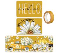 Maasechs 3 Pcs Yellow Daisy Summer Kitchen Rugs and Mats Sets Hello Sunshine Floral Kitchen Floor Mat Non Slip Washable Butterfly Truck Gnome Rug Summer Decor for Home Room Bathroom Office Decor