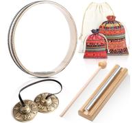 Maasechs 3 Sets Meditation Instrument Include Tibetan Tingsha Cymbals One Tone Hand Chime Bell with Drumstick and Wave Bead Sea Drum with Drawstring Cloth Bag for Meditation Yoga Mindfulness Teacher