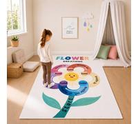 Maasechs Classroom Rug Calm Corner Rug Flower Sun Pattern Educational Area Carpet for Room Seating Decor, 4' × 6' Play Carpet for Teaching Nursery and Playroom Back to School (Pastel Rainbow)