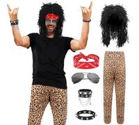 Maazusa 80s Rocker Outfit Men's 6 Pieces Punk Gothic Rocker Kit Hip Hop Disco Punk Rock Costume Accessories for Halloween Carnival Party