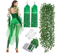 Maazusa Adult Poison Ivy Costume Set 5Pcs Fairy Fancy Dress Outfit with Net Yarn Tree Vines Sequins Gloves, Adult Halloween Fairy Cosplay Women Costumes for Halloween Carnival Party World Book Day