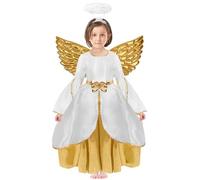 Maazusa Angel Costume Girls Angel Dress Set Long White Gold Dress Headband Gold foldable Wings Angels Cosplay Fancy Dressup for Halloween Christmas Party (140)