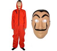 Maazusa Bank Robber Jumpsuit for Adult 2 Pcs Thief Prisoner Costume Red Jumpsuit Unisex Robbers Fancy Dress Costumes for Halloween World Book Day Carnival Party (Adult, XL)