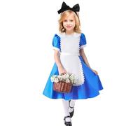 Maazusa Blue White Pinafore Dress Wonderland Princess Outfit with Blue Dress White Pinafore Apron Fairy Fancy Dress Kids Girls for Halloween Birthday Party World Book Day (7-9Y)