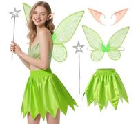 Maazusa Fairy Costume Adult Halloween Elf Costume Skirt Ears Star Scepter Fairy Wings Green Elf Fairytale Fancy Dress Outfit for Halloween Cosplay Party