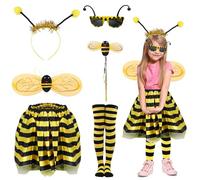 Maazusa Kids Bee Costume 6 Pcs Bumblebee Outfits Bee Skirt Cosplay Fancy Dress for Theme Party World Book Day Children's Day