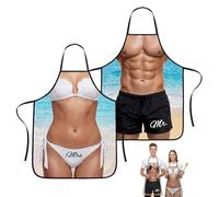 Maazusa Novelty Apron Funny Gift for Women Men 2 Pcs Muscle Man&Bikini Pattern Mr. and Mrs. Couple Apron Adjustable Kitchen Cooking Wedding Engagement Bridal Party Cooking Gift