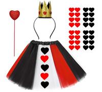 Maazusa Queen of Hearts Costume Set for Kid 7 Pcs Queen of Hearts Accessories Kit Fairy Wand Tiara Crown Heart Stickers Queen of Hearts Fancy Dress for WOrld Book Day Cosplay Theme-Party