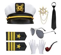 Maazusa Sail Hats Navy Sailor Hat Captain Costume Set Navy Costume Accessories with Aviator Sunglasses Anchor Brooch, 7Pcs Halloween Nautical Adult Accessories Set for Halloween Bachelor Party