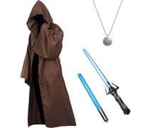 Maazusa Tunic Hooded Cape for Adult 4Pcs Master Hooded Cloak Medieval Tunic Hooded Robe with Lightsaber Halloween Cosplay Costume for Unisex Christmas Party (Brown, S)