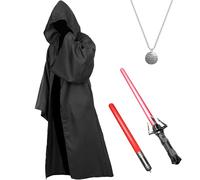 Maazusa Tunic Hooded Cape for Adult 4Pcs Master Hooded Cloak Medieval Tunic Hooded Robe with Lightsaber Halloween Cosplay Costume for Unisex Christmas Party (Black, S)