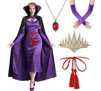Maazusa Wicked Queen Adult Costume Halloween Wicked Queens Purple Cloak with Necklace Gloves, Adult Queen Cape Outfit for Halloween Carnival Cosplay Party