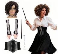 Maazusa Witch Costume Women Adult Halloween Magic Witch Cosplay Outfit Women with Wig Black Gloves Magic Stick Ladies Magic Costume Accessories Fancy Dress for Halloween Cosplay Party